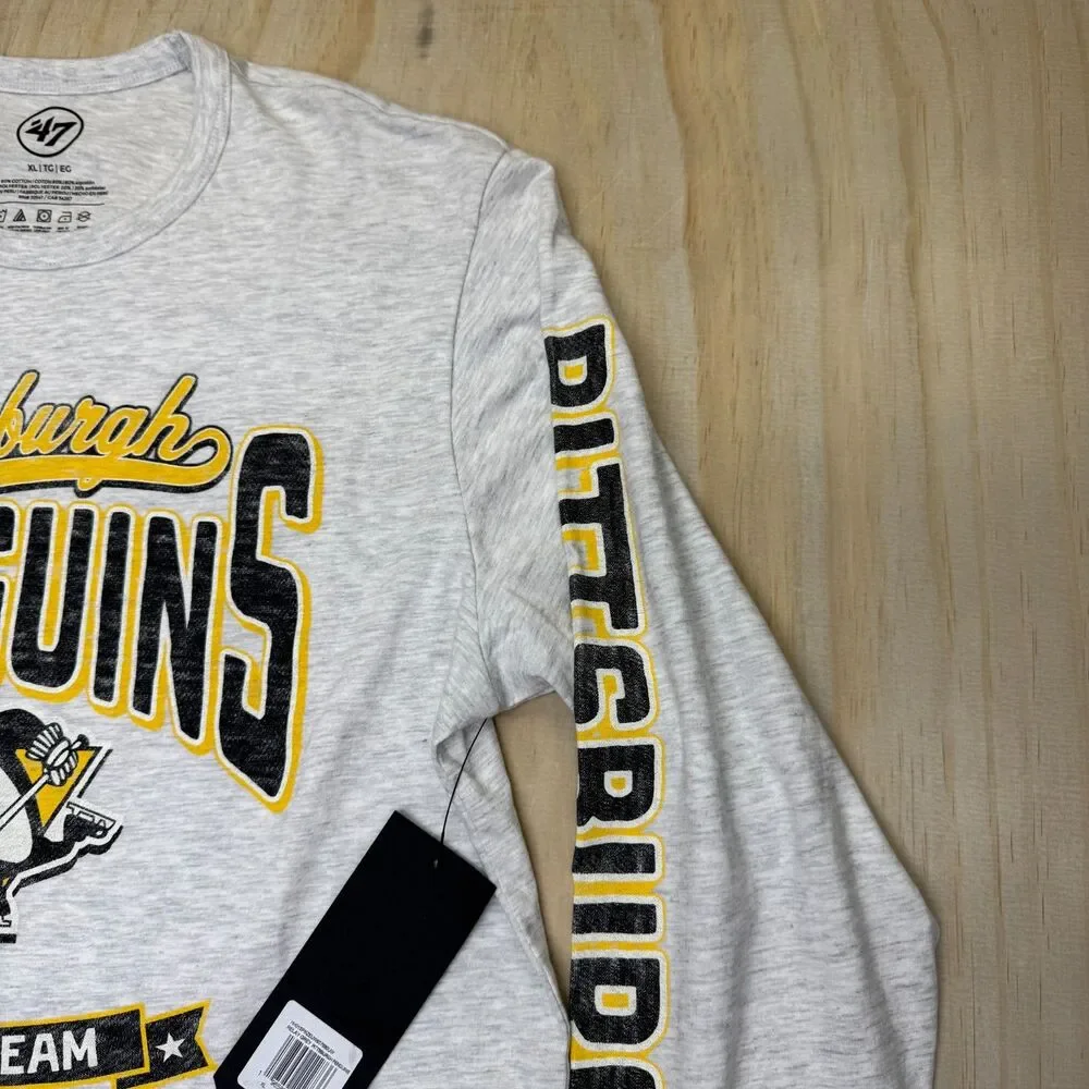 NEW Pittsburgh Penguins '47 Brand Long Sleeve Relay Shirt Cotton Gray SLIM Sz XL